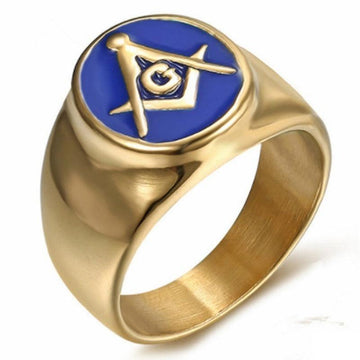 Classic Religious Style Blue Enamel Masonic Men's Ring - The Jewellery Supermarket